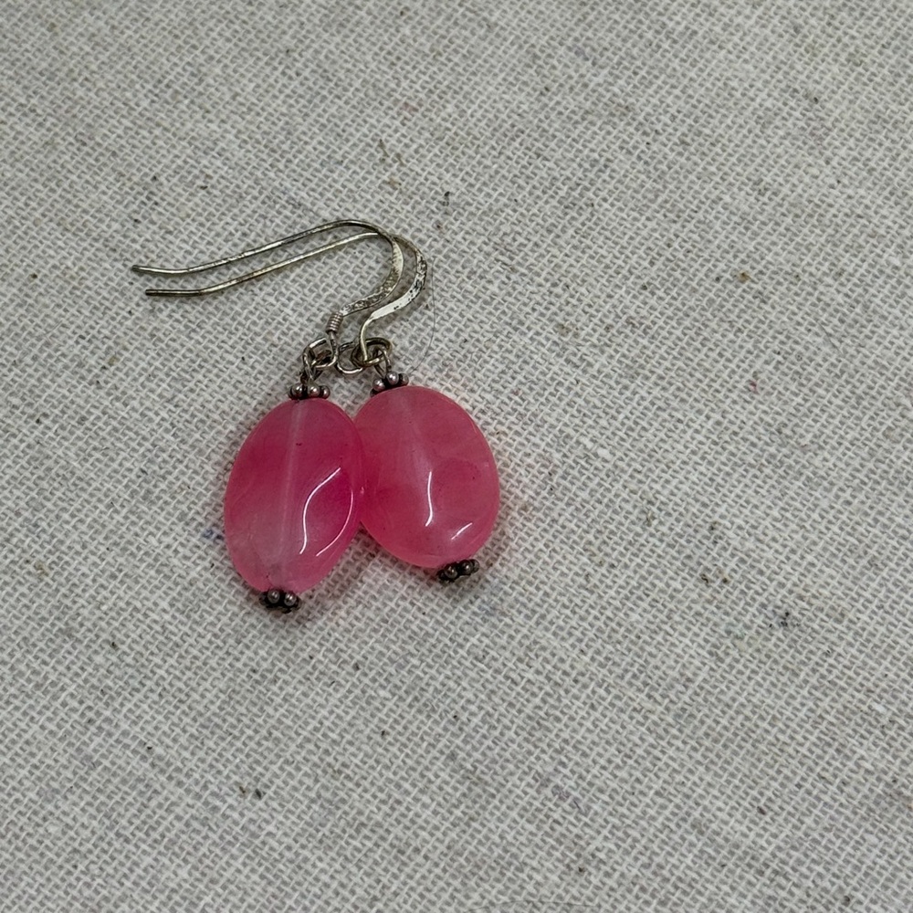 Elegant Pink Stone and Sterling Silver Drop Earrings